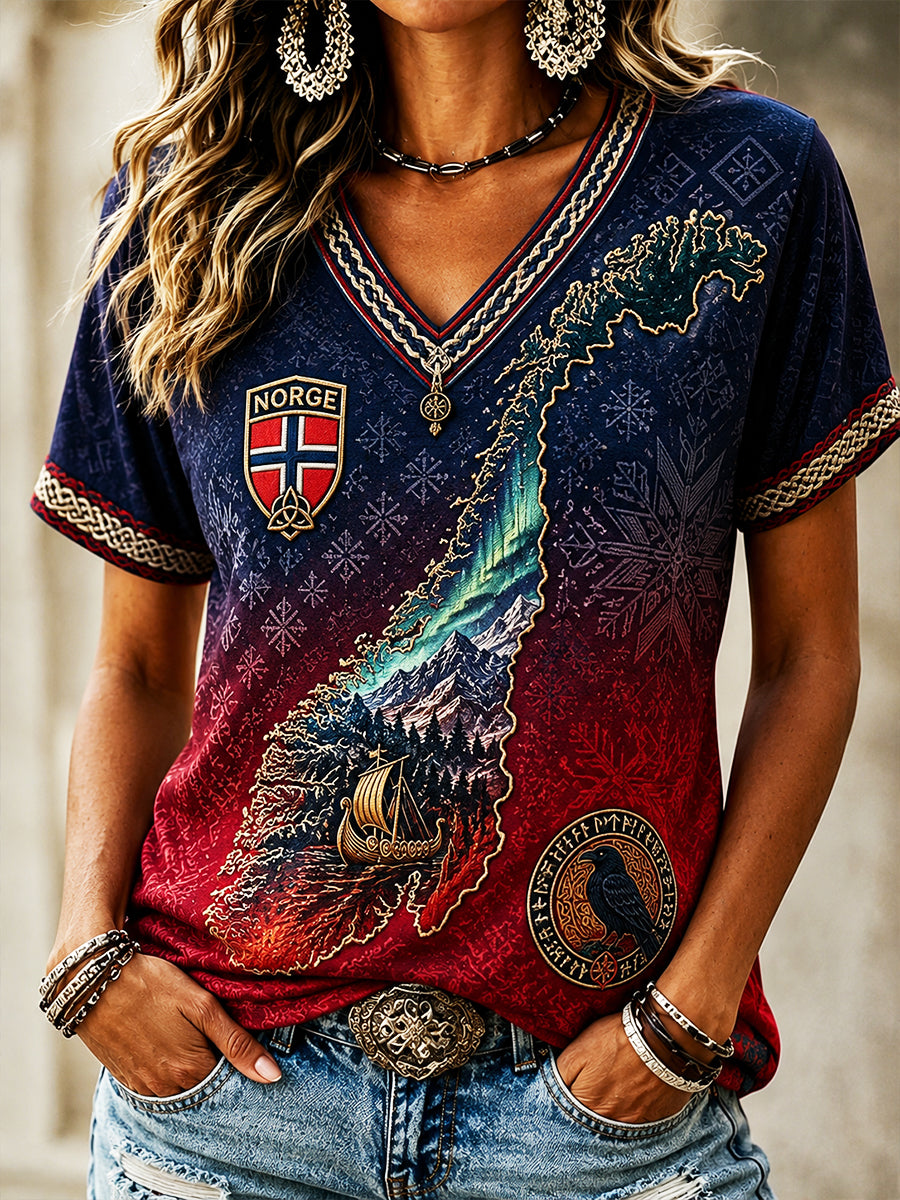 Retro Norwegische Viking Skandi navis che Volkskunst druck Casual Top