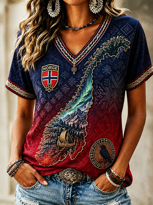 Retro Norwegische Viking Skandi navis che Volkskunst druck Casual Top