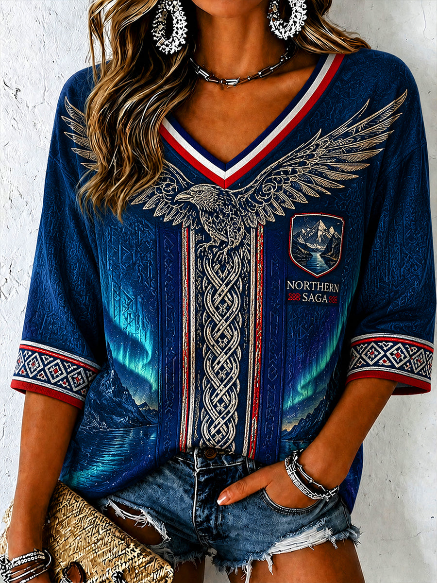 Retro norwegischer Wikinger skandinavische Volkskunstdruck lässiges Top