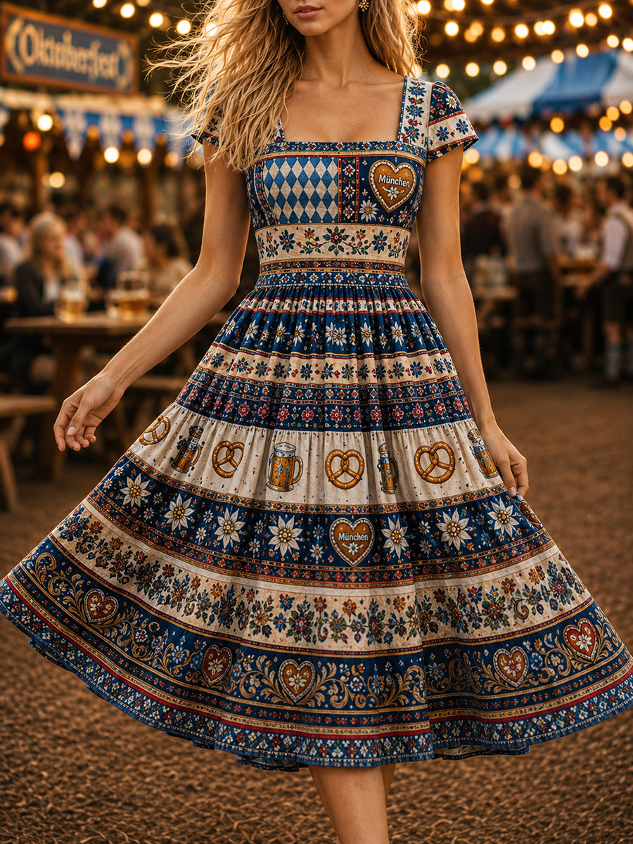 Damen Oktoberfest Print Kleid