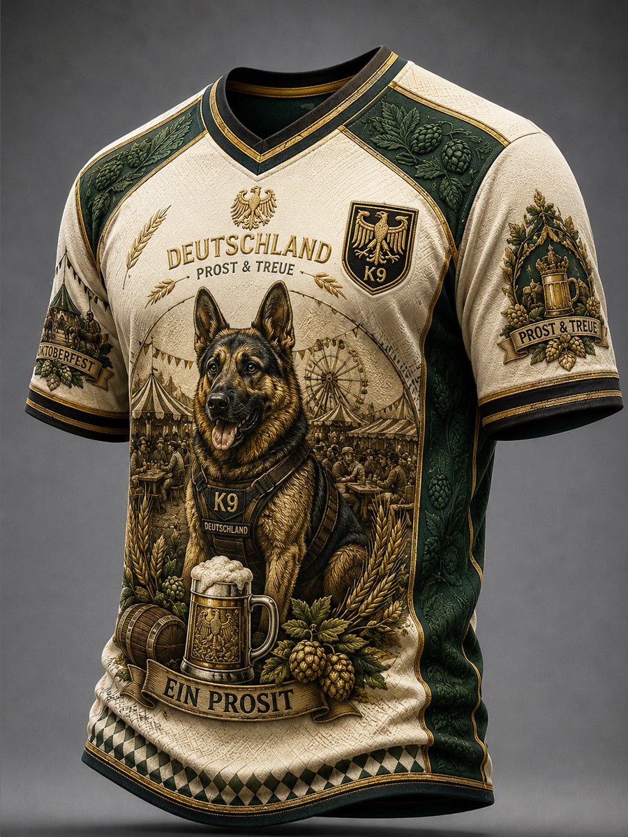 Vintage-Beispiel deutsches Bier Polizei Hund Patchwork Freizeit-T-Shirt