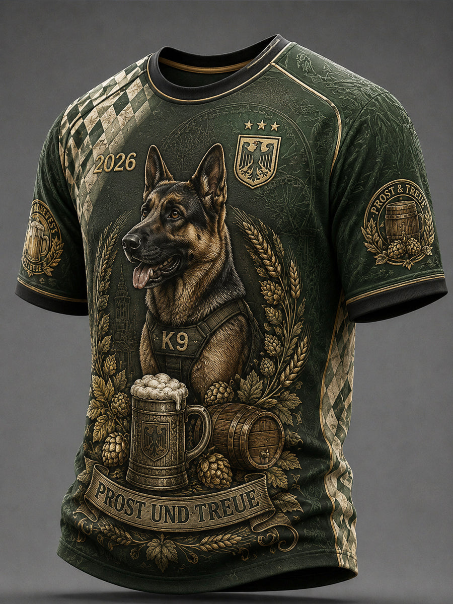 Retro-Deutsches Bier-Polizeihund-Kunst-Lässiges T-Shirt