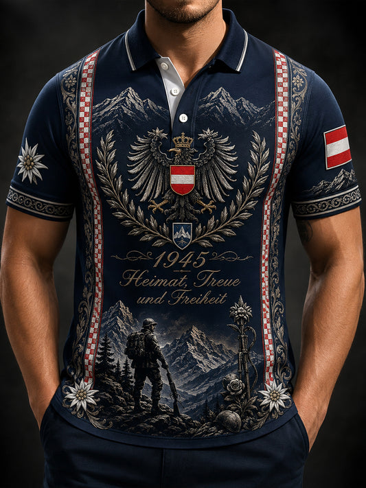 Herren-Poloshirt mit österreichischem Militär- und Patriotismusmotiv als Kunstdruck