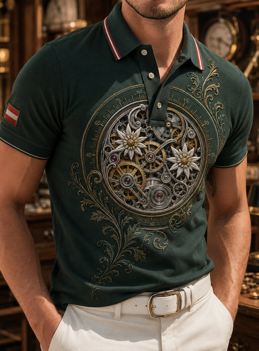Herren-Poloshirt mit Kunstdruck des österreichischen Präzisionsinstrument-Elements