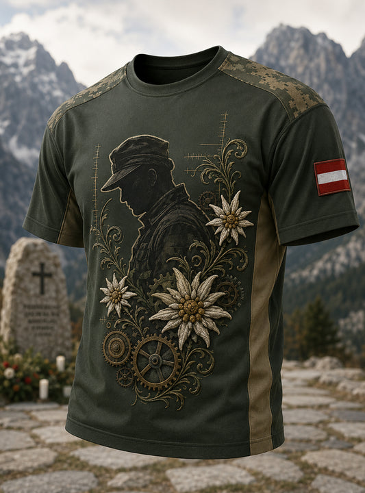 Herren-T-Shirt mit Kunstdruck von Elementen österreichischer Präzisionsinstrumente