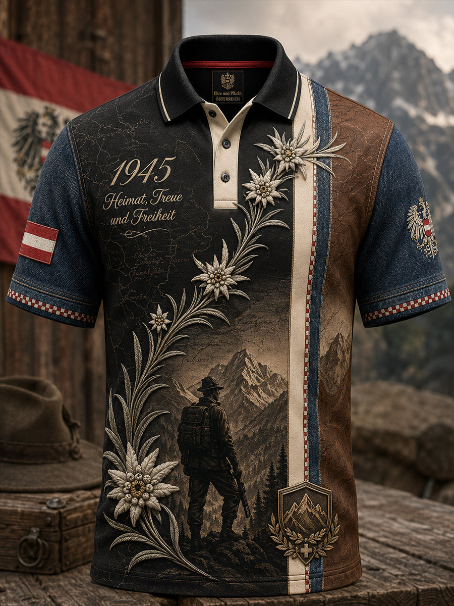 Herren-Poloshirt mit österreichischem Militär- und Patriotismusmotiv als Kunstdruck
