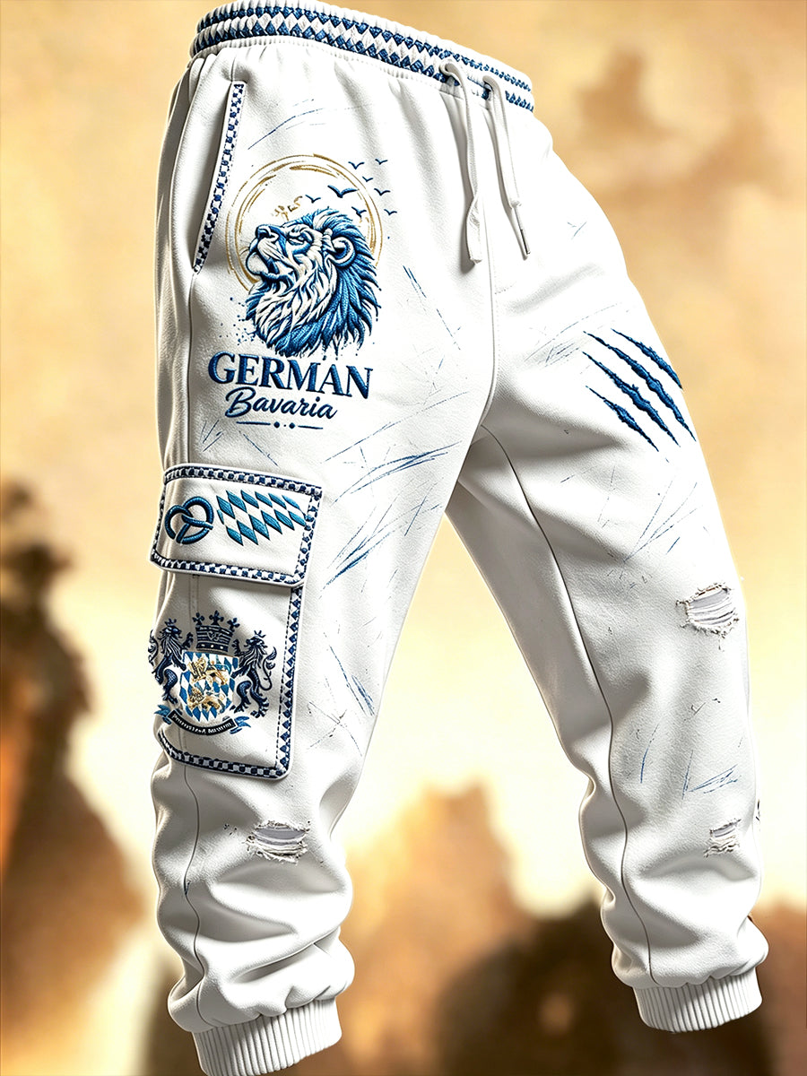 Weiße, bayerisch inspirierte Ripped-Casual-Sporthose für Herren mit Graffiti-Print