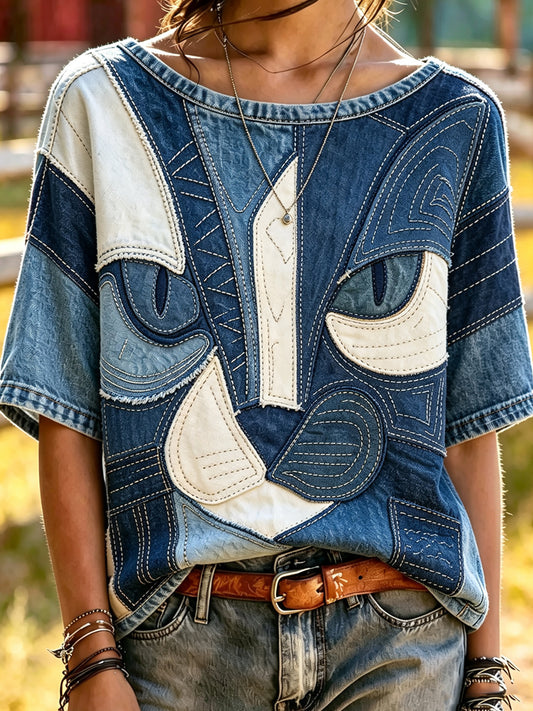 Damen-Mode im Vintage-Stil mit Tierkatzen-Print, lockeres Kurzarm-T-Shirt