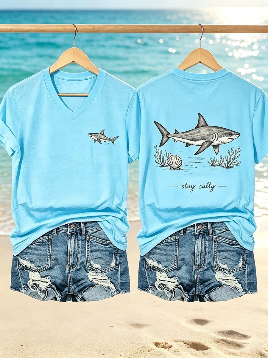 Damen-T-Shirt mit Hai-Print