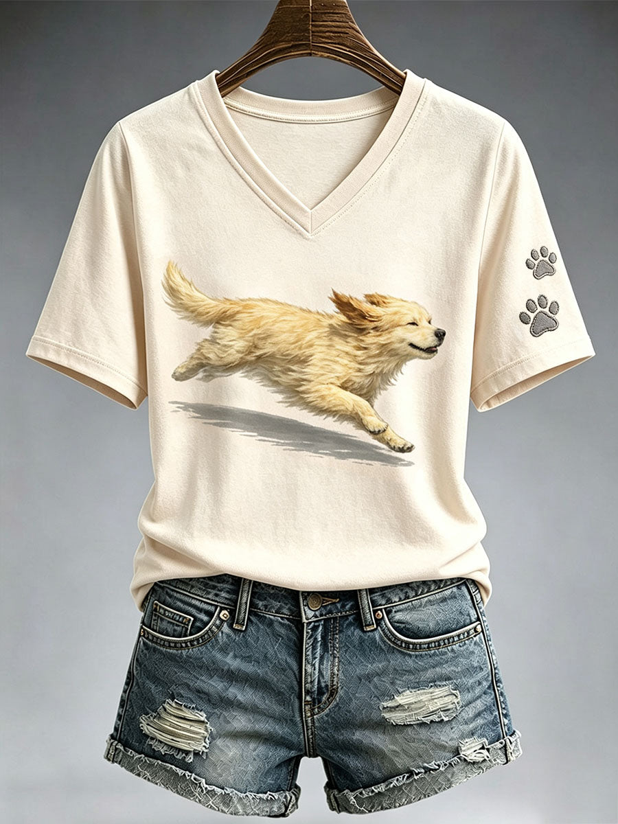 Damen niedliches laufendes Golden Retriever T-Shirt