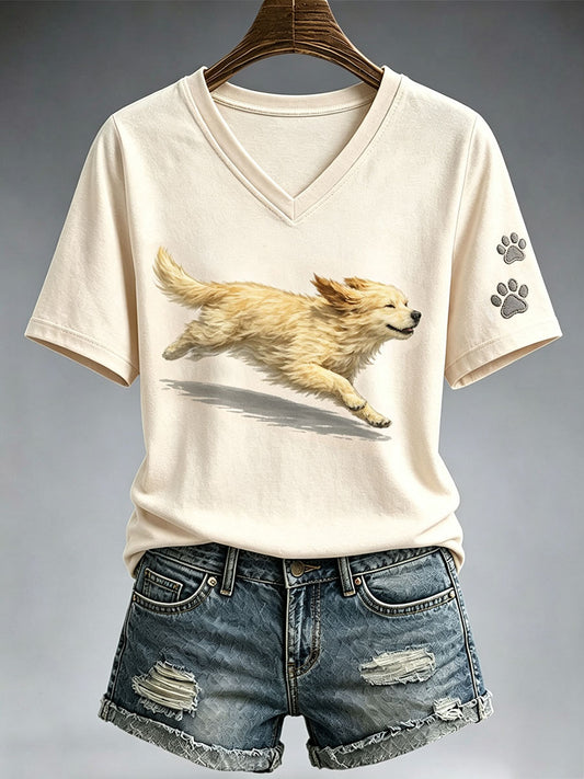 Damen niedliches laufendes Golden Retriever T-Shirt