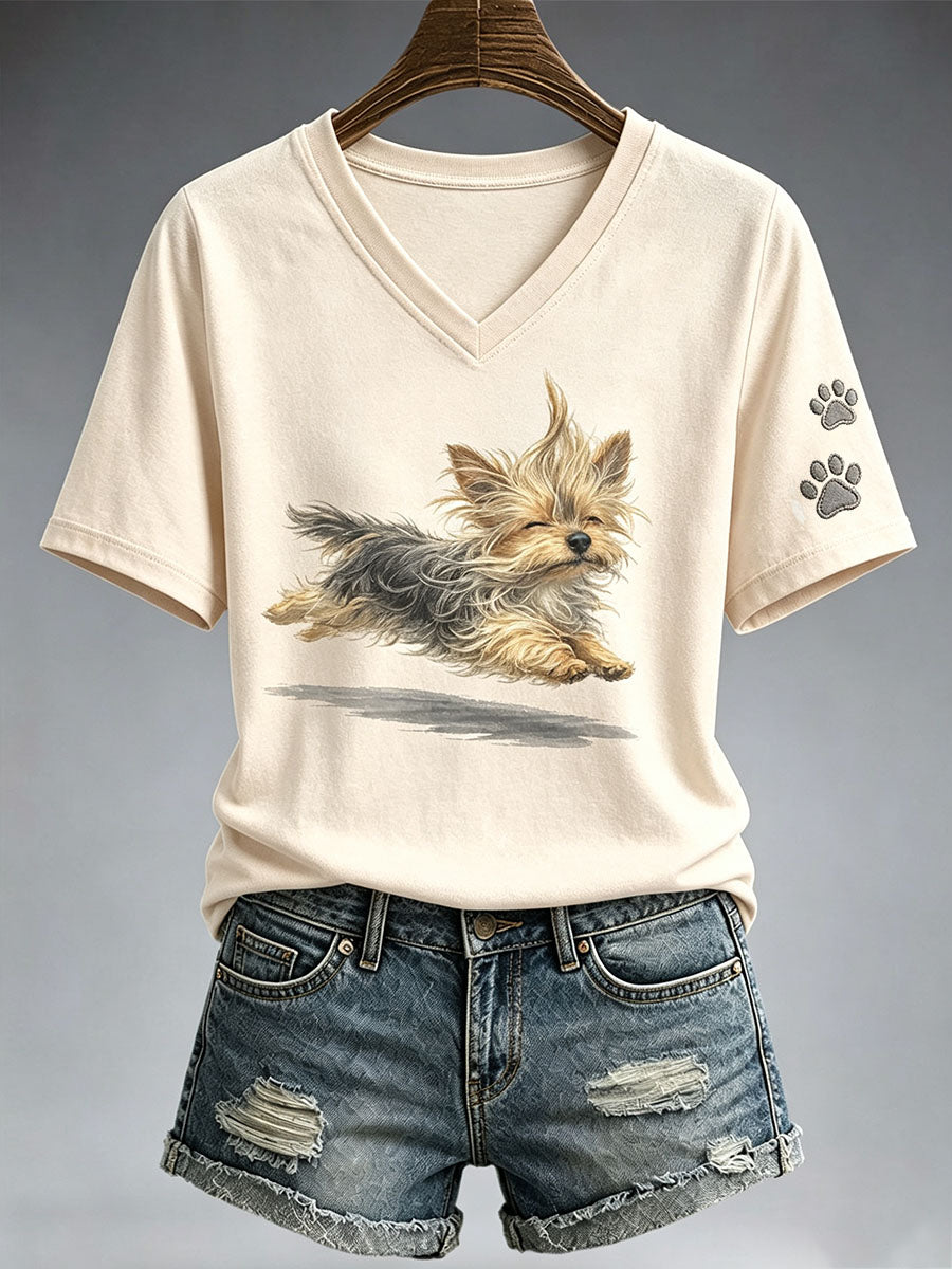 Frauen niedliches Laufen Yorkshire TerrierT-Shirt