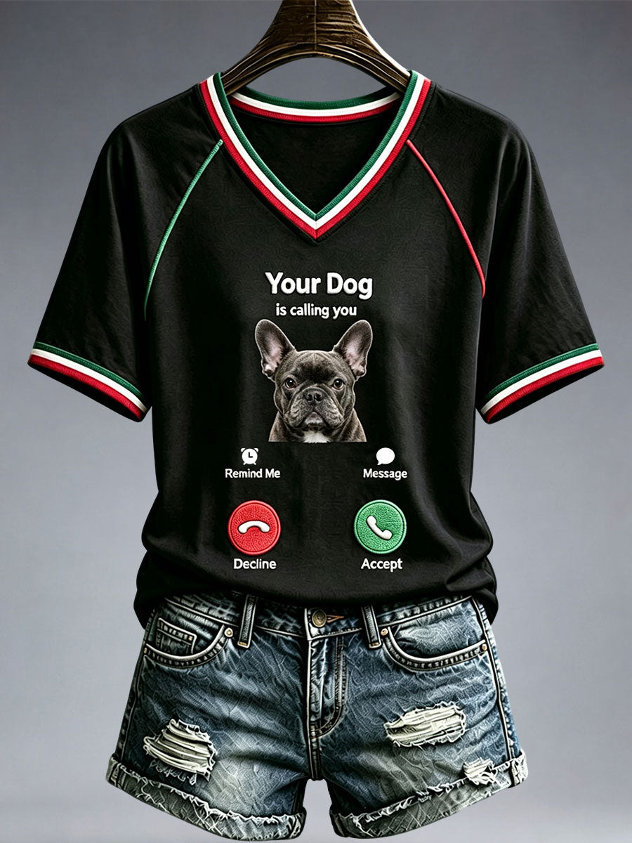Frauen Lustige französische Bulldogge V-Ausschnitt T-Shirt