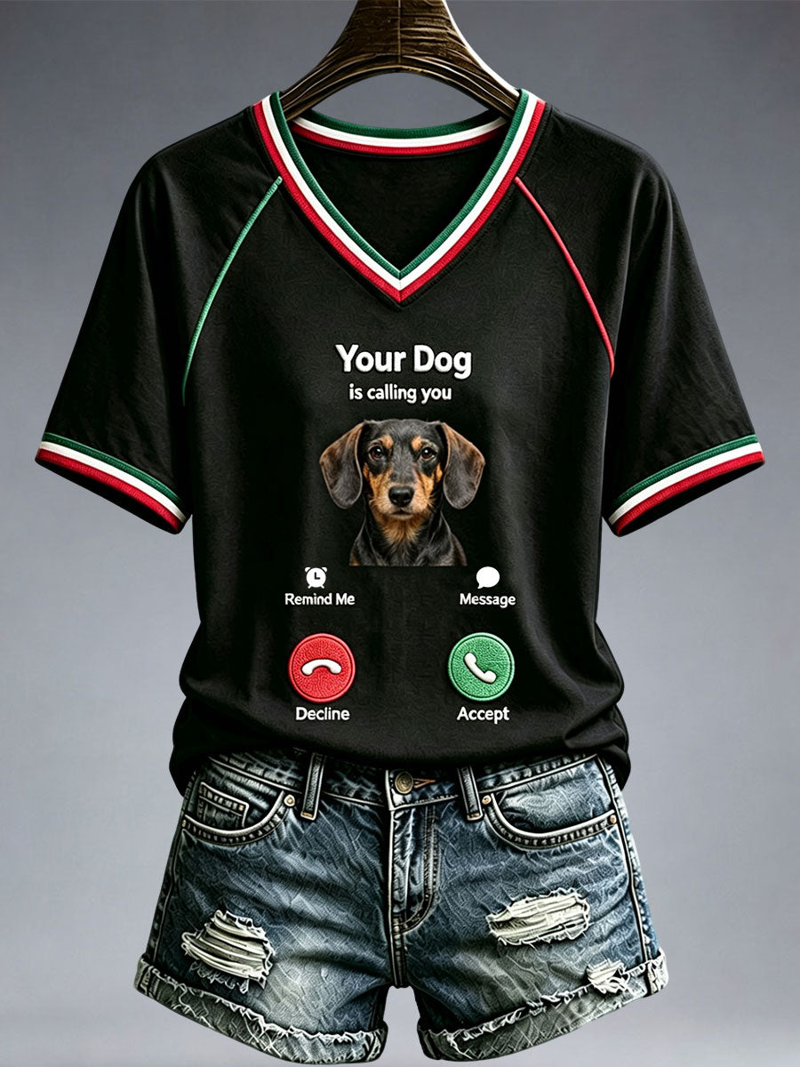 Frauen Lustiges Dackel V-Ausschnitt T-Shirt