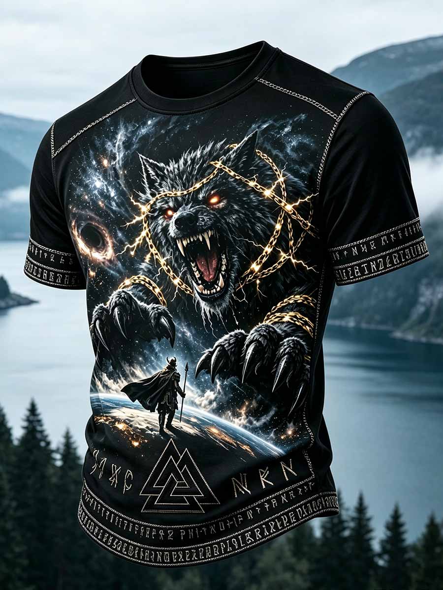 Herren-Lässiges T-Shirt im Vintage-Viking-Print