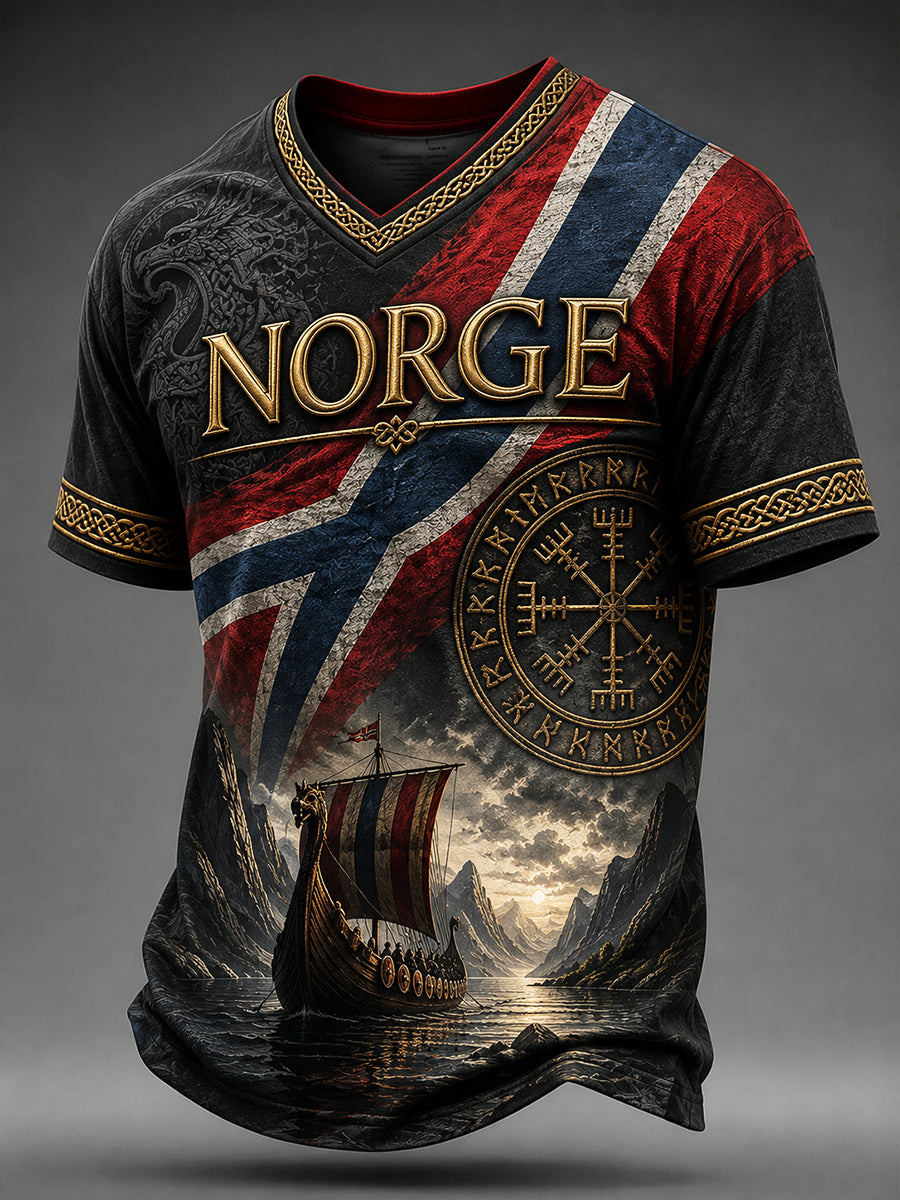Retro-Nordisches Freizeit-T-Shirt mit Wikinger-Design