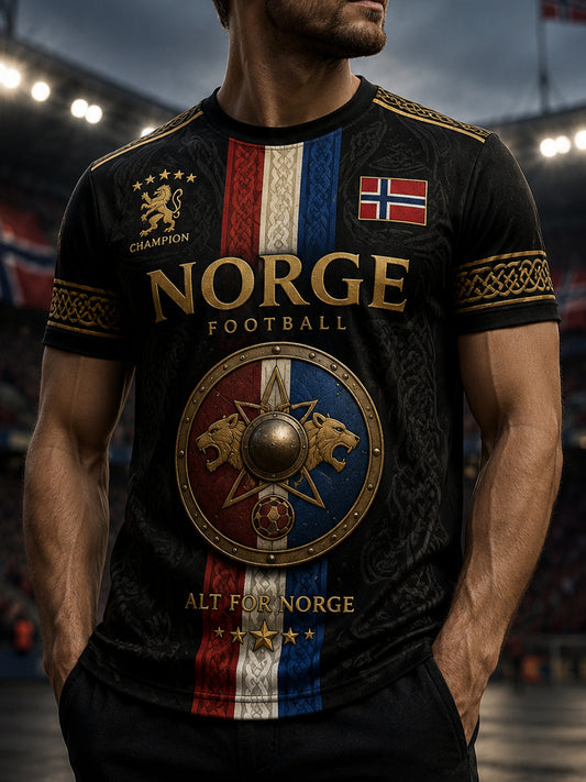 Herren-T-Shirt mit norwegischem Wikinger-Motiv im patriotisch-kulturellen Stil und Kunstdruck