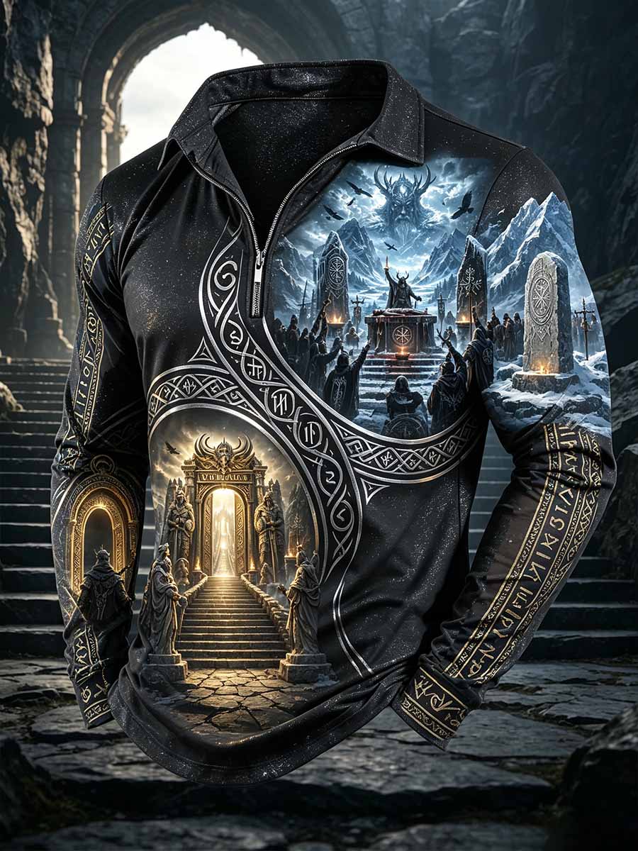 Herren-Lässiges T-Shirt im Vintage-Stil mit Drachen­schiff-Motiv der Wikinger