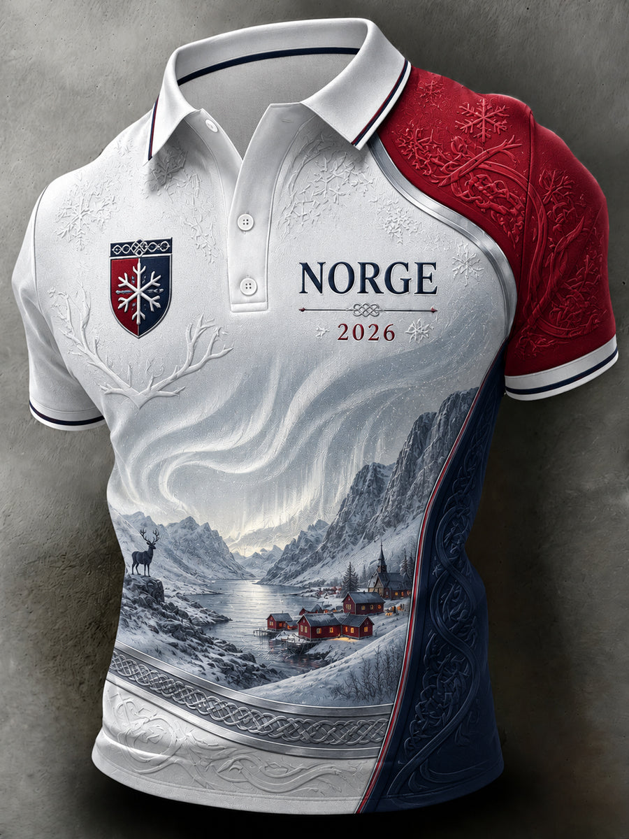 Retro norwegisches Wikinger-inspiriertes Patchwork-lässiges Polos hirt
