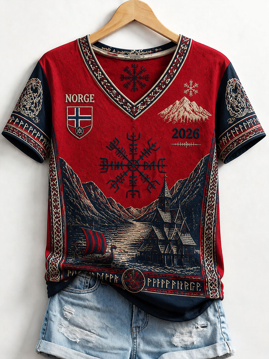 Frauen Norwegen Viking V-Ausschnitt T-Shirts