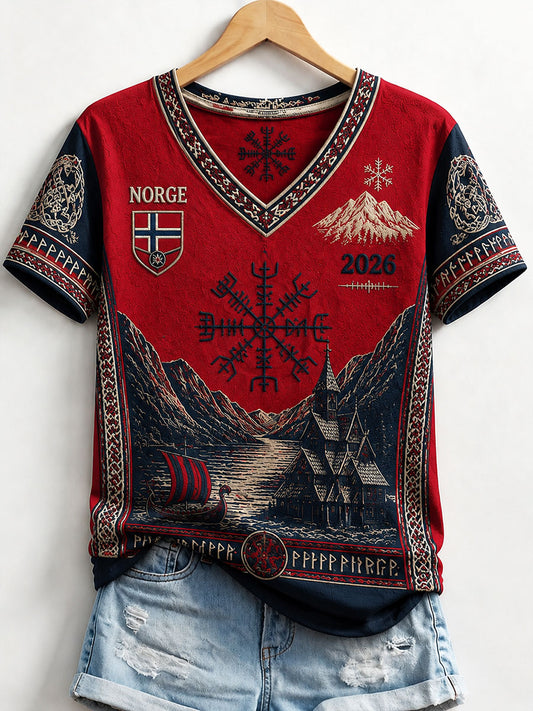 Frauen Norwegen Viking V-Ausschnitt T-Shirts