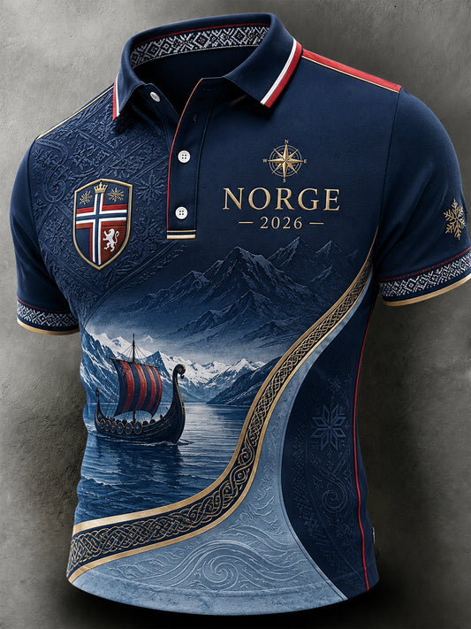 Retro norwegisches Polo-Shirt im Wikinger-Stil