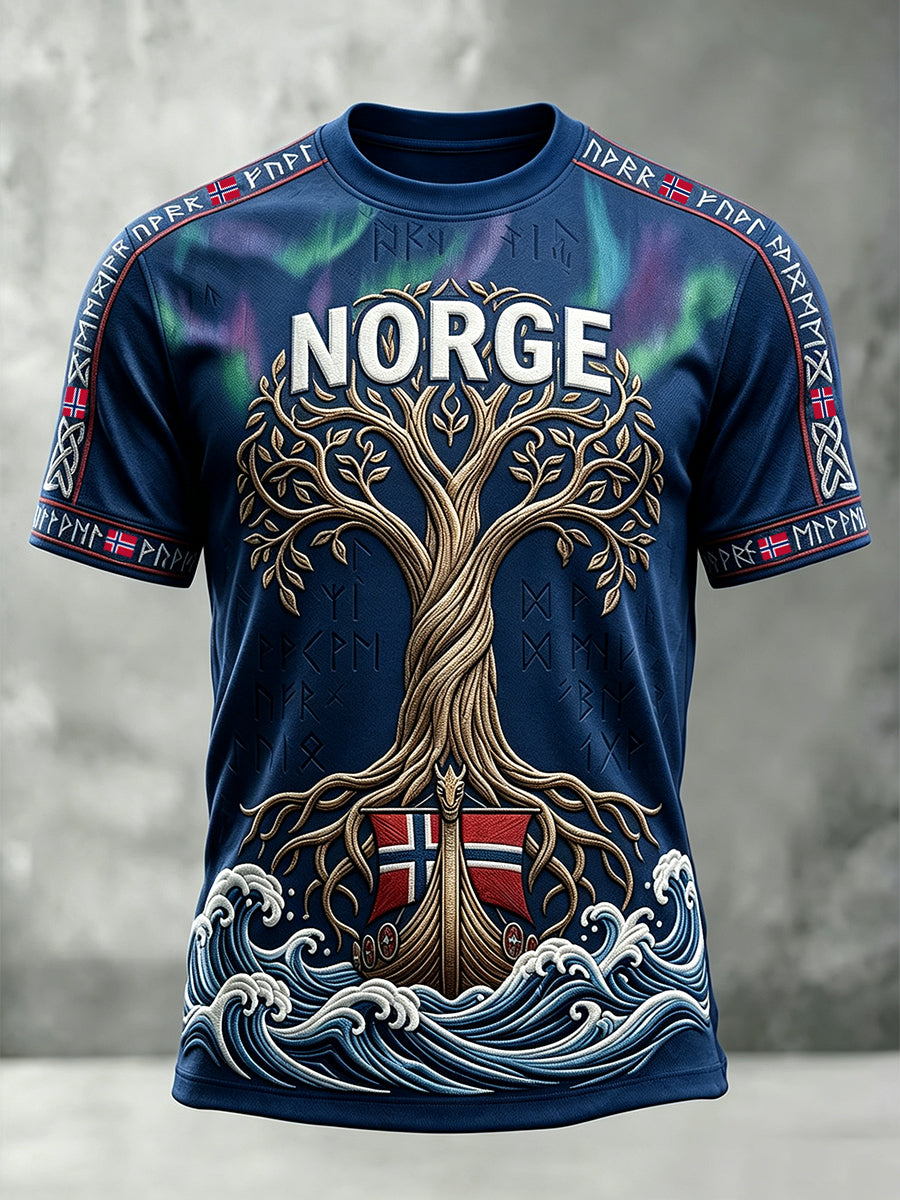 Männer Wikinger Baum des Lebens Kunst Norwegen Flagge Druck kurze Ärmel T-Shirt