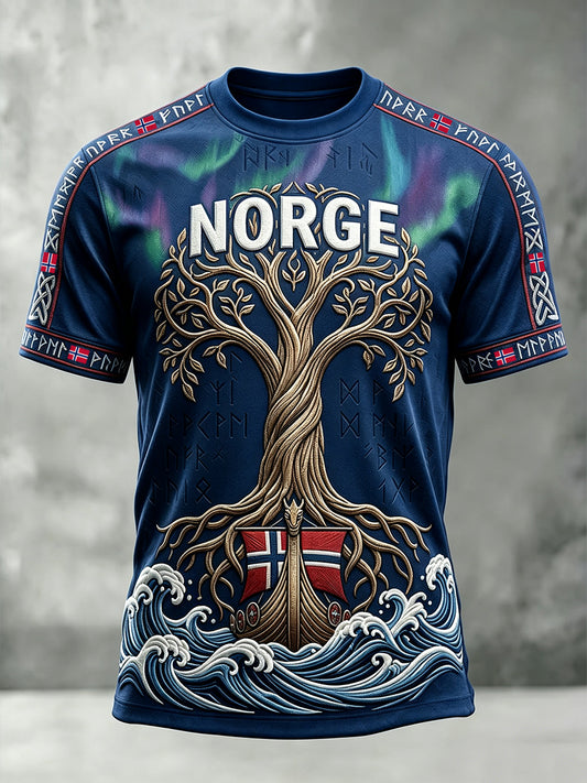 Männer Wikinger Baum des Lebens Kunst Norwegen Flagge Druck kurze Ärmel T-Shirt