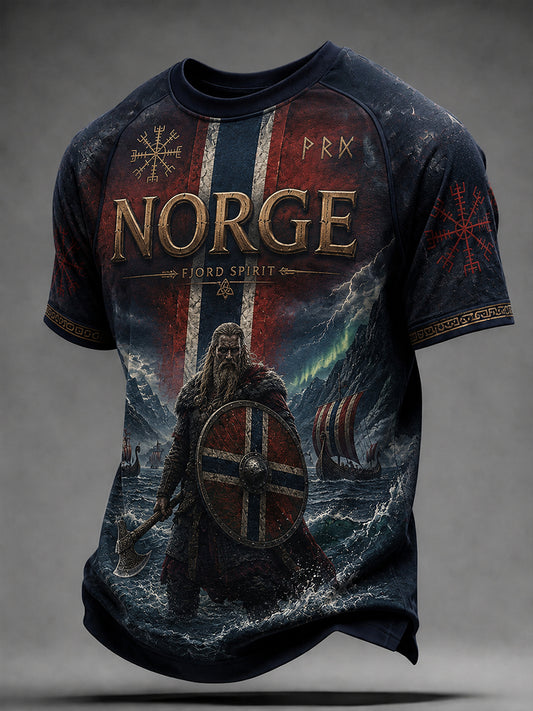 Retro-Nordisches Freizeit-T-Shirt mit Wikinger-Design