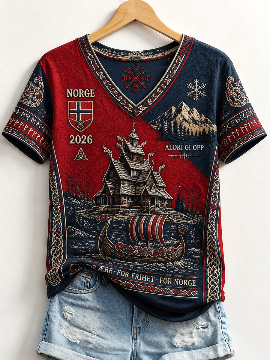 Norweger-Viking-V-Ausschnitt-T-Shirts für Damen