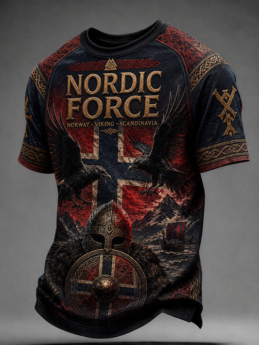 Retro-Nordisches Freizeit-T-Shirt mit Wikinger-Design