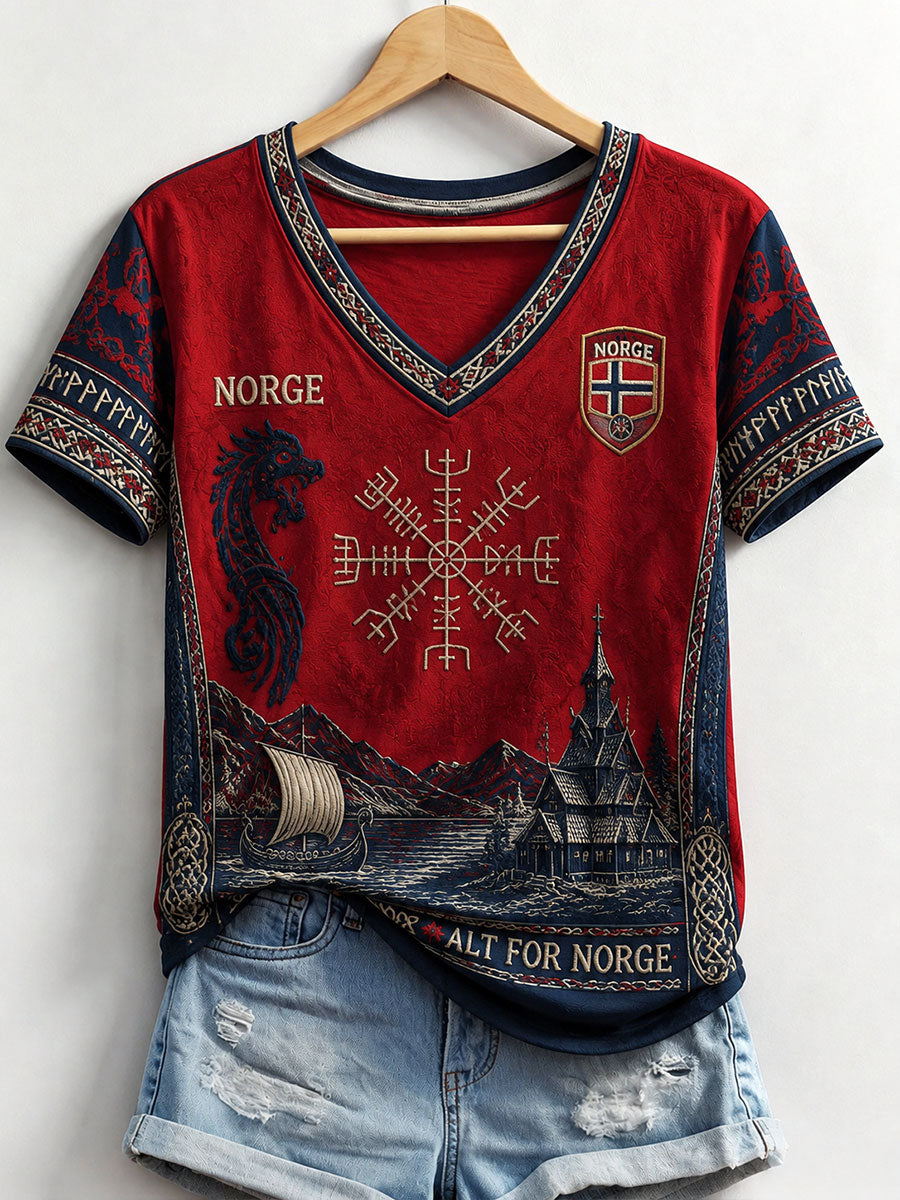 Norweger-Viking-V-Ausschnitt-T-Shirts für Damen