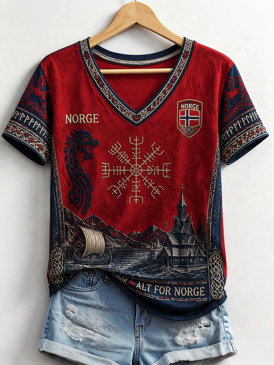 Norweger-Viking-V-Ausschnitt-T-Shirts für Damen