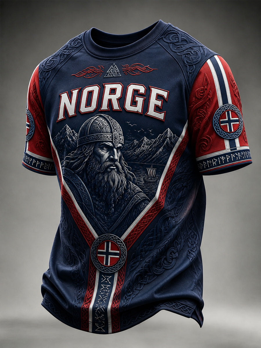 Herren Retro Norwegian Viking Patchwork lässig T-Shirt