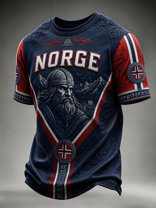 Herren Retro Norwegian Viking Patchwork lässig T-Shirt