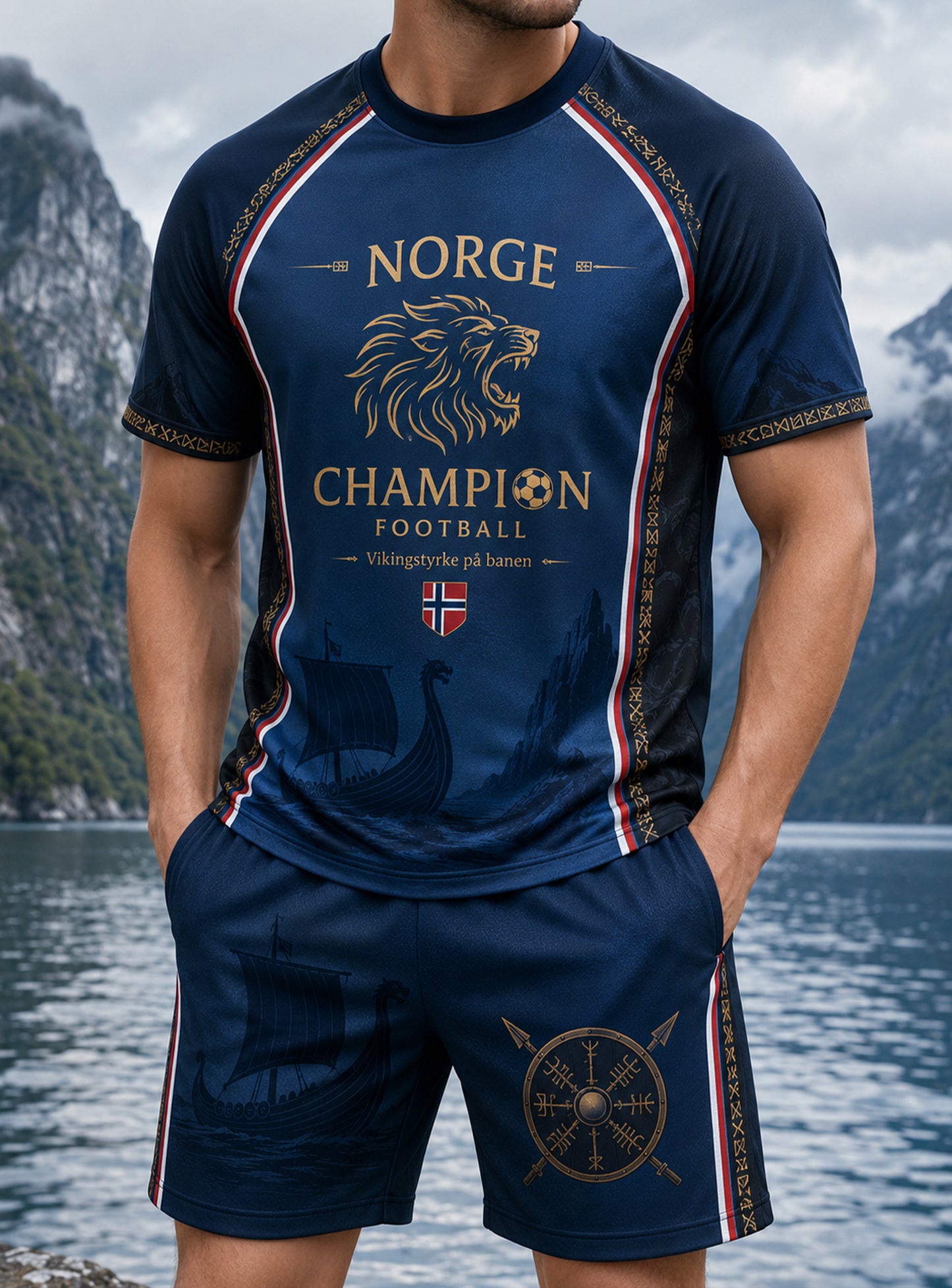 Herren-T-Shirt-Set mit norwegischem Wikinger-Motiv als Kunstdruck