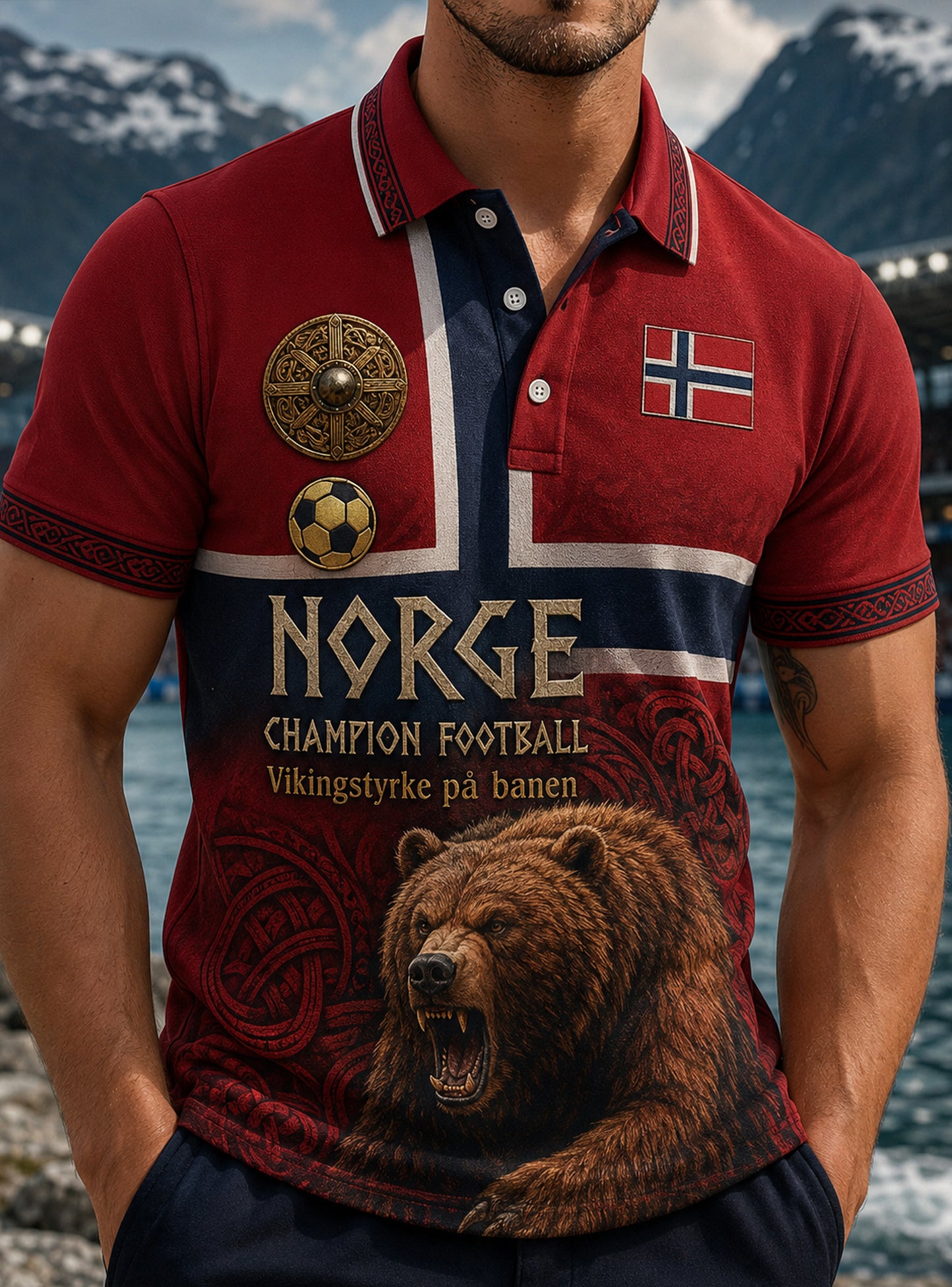 Norwegisches Viking-inspiriertes Kunstdruck-Polos hirt für Männer