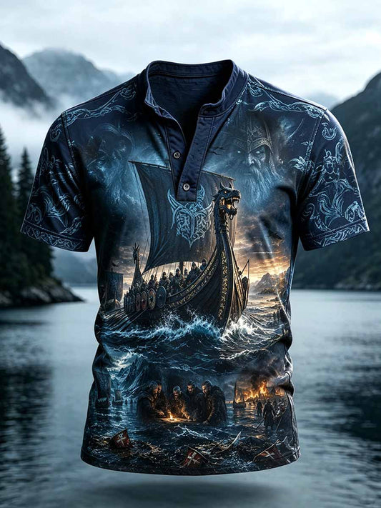 Herren-Retro-Vikingerkrieger-Print-Lässiges T-Shirt