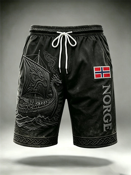Herren Norwegen Wikingers chiff Keltische Knoten Flagge Druck Kordel zug Shorts