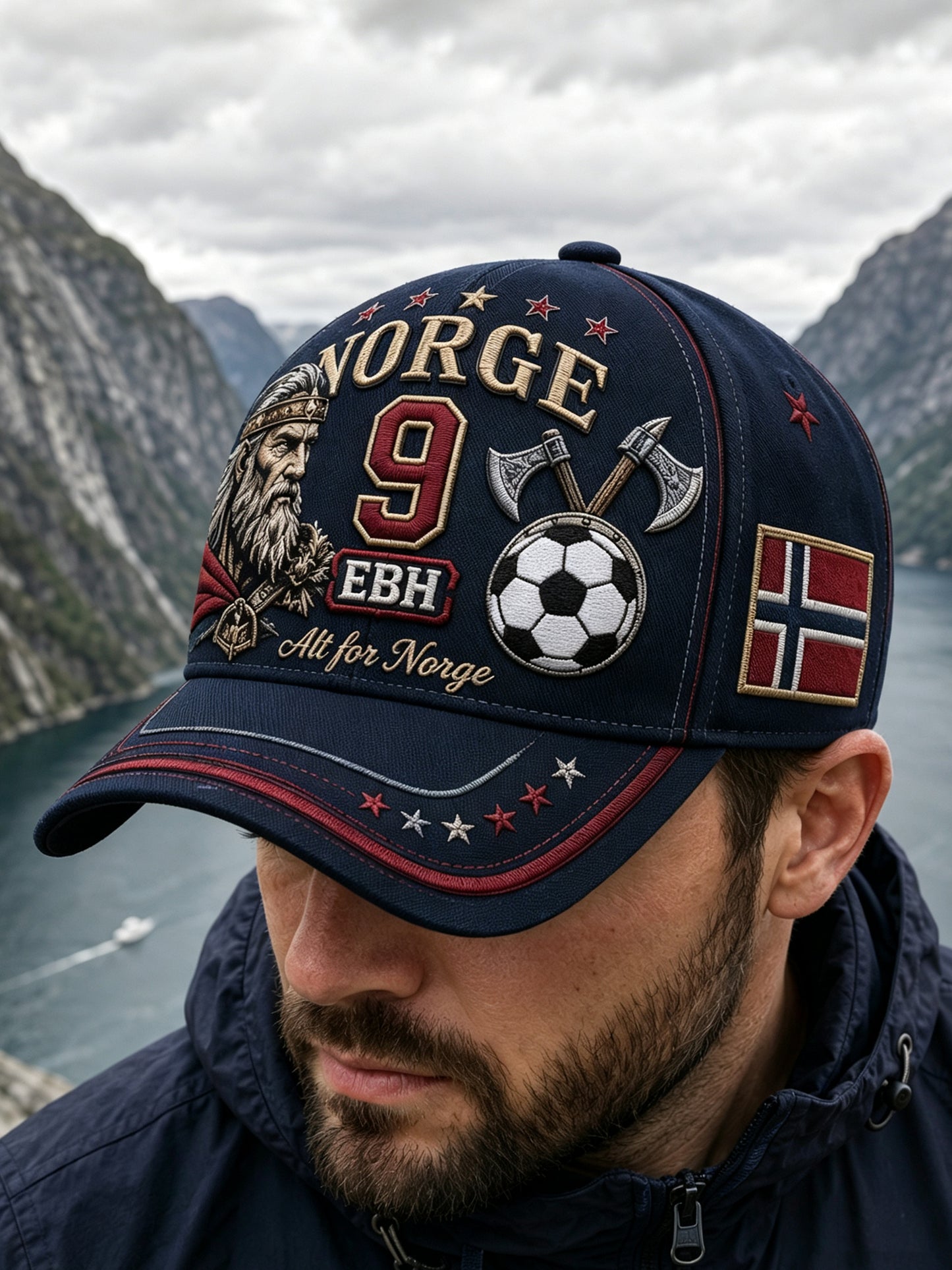 Unisex-Hut mit patriotischem Kulturdigitaldruck im norwegisch-vikingischen Stil