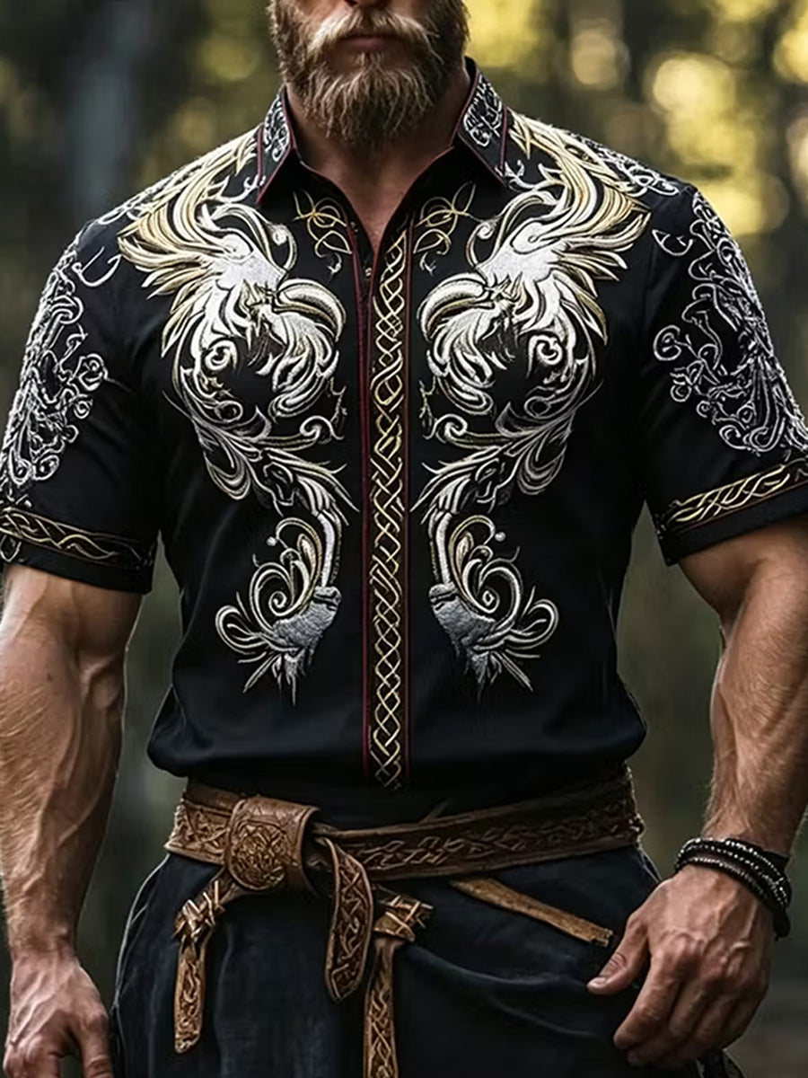 Retro-Viking-/Nordischer‑Stil-Kunstdruck-Lässiges Hemd