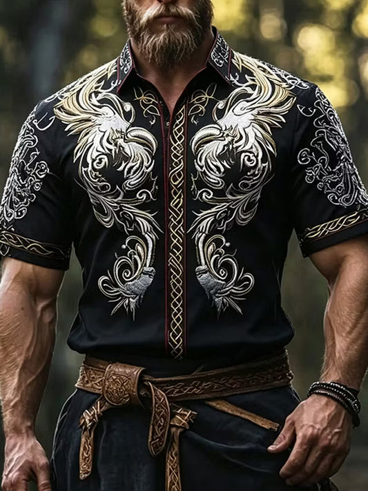 Retro-Viking-/Nordischer‑Stil-Kunstdruck-Lässiges Hemd