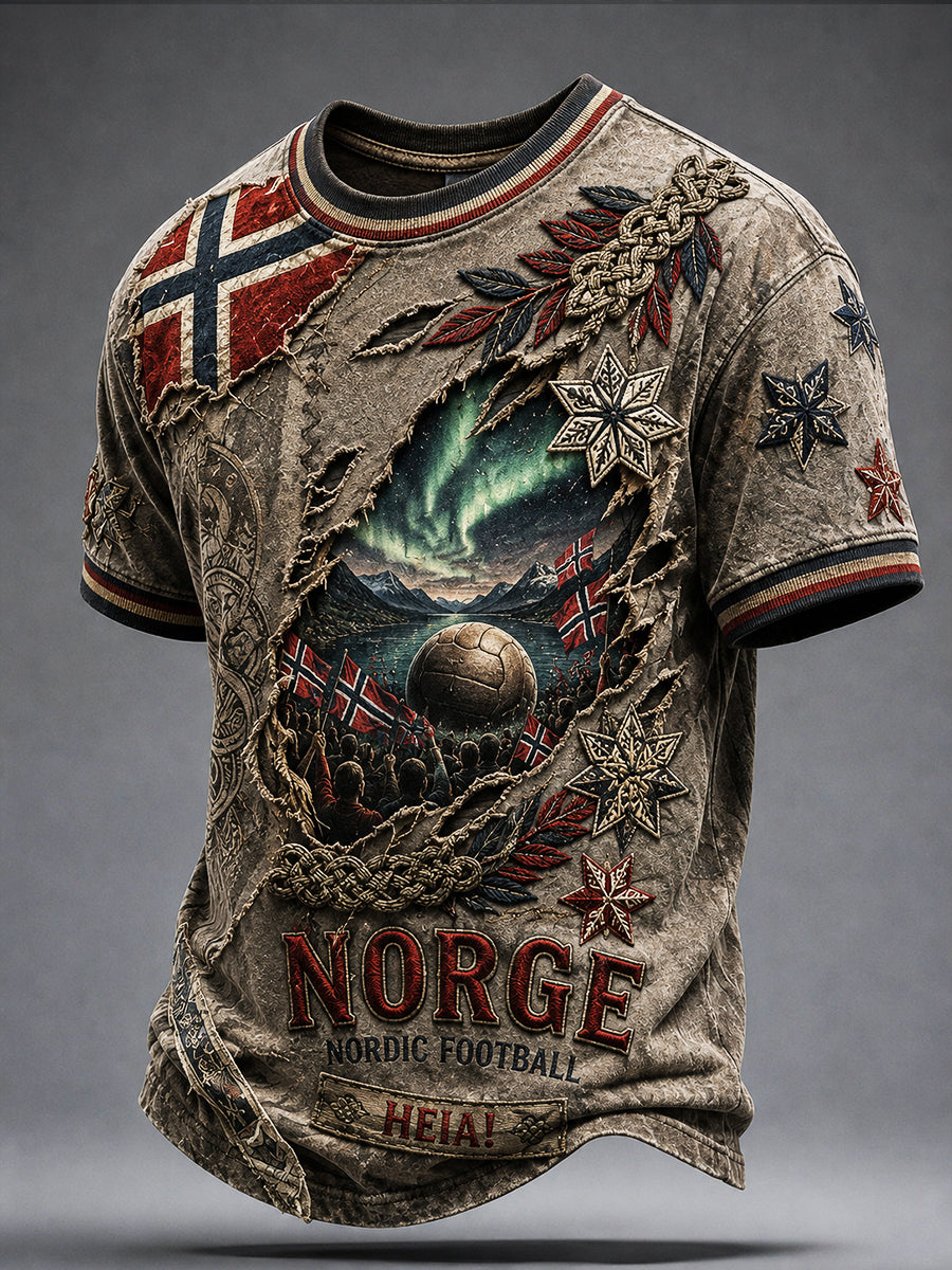 Retro-Nordisches Freizeit-T-Shirt mit Wikinger-Design