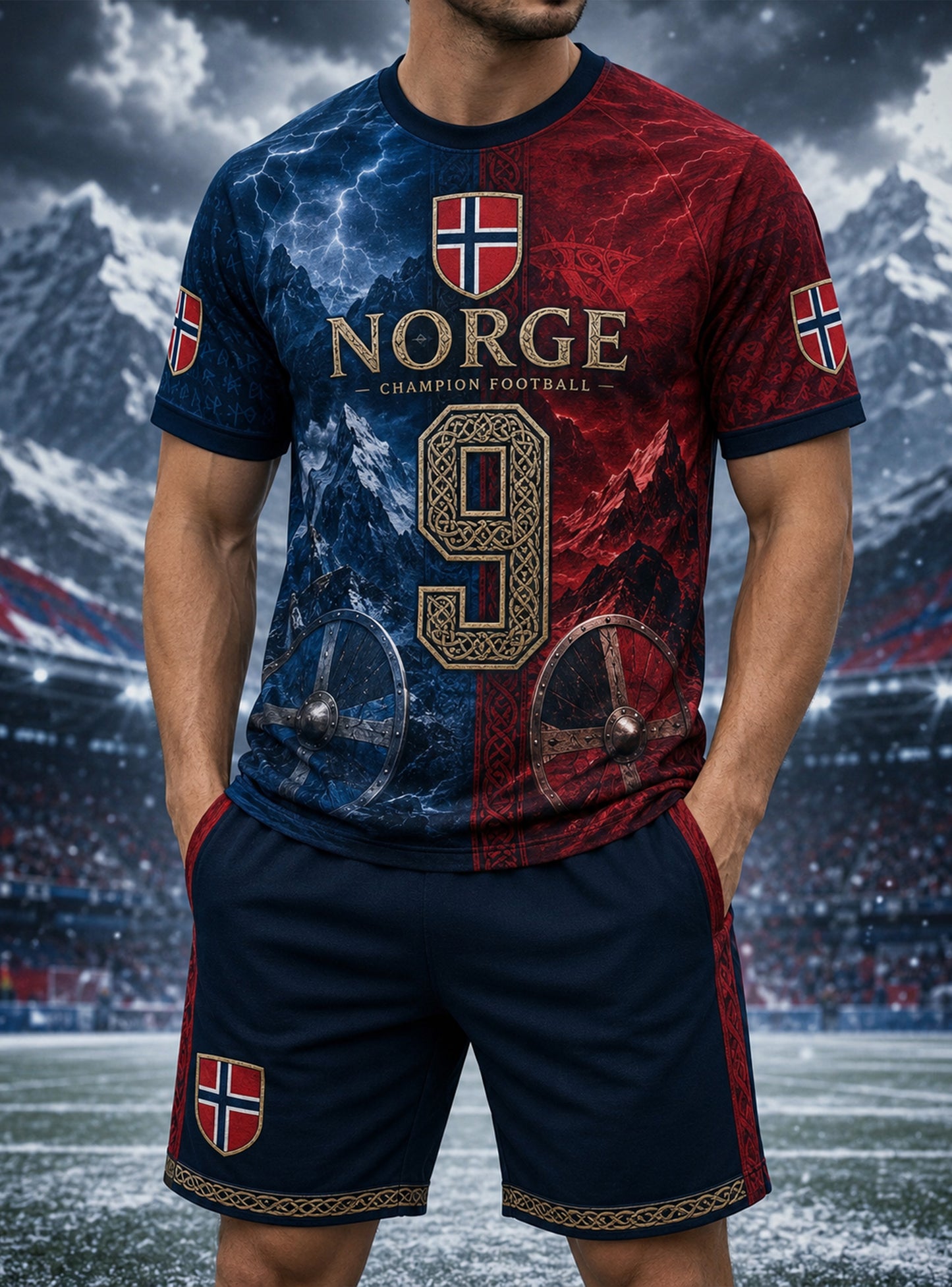 Herren-T-Shirt-Set mit norwegischem Wikinger-Motiv als Kunstdruck