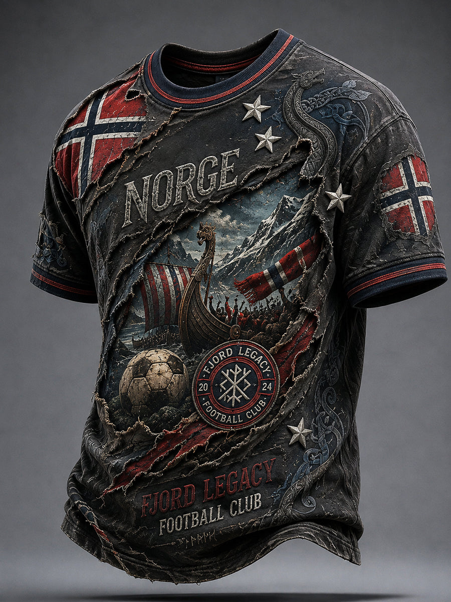 Retro-Nordisches Freizeit-T-Shirt mit Wikinger-Design