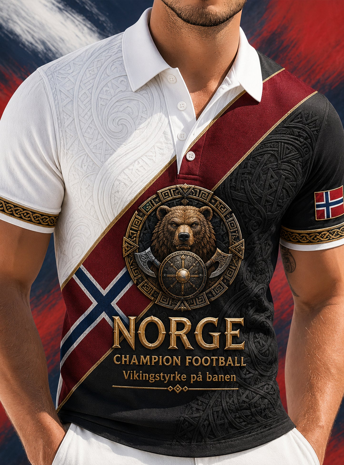 Herren-Poloshirt mit norwegischem, von Wikingern inspiriertem Kunstdruck