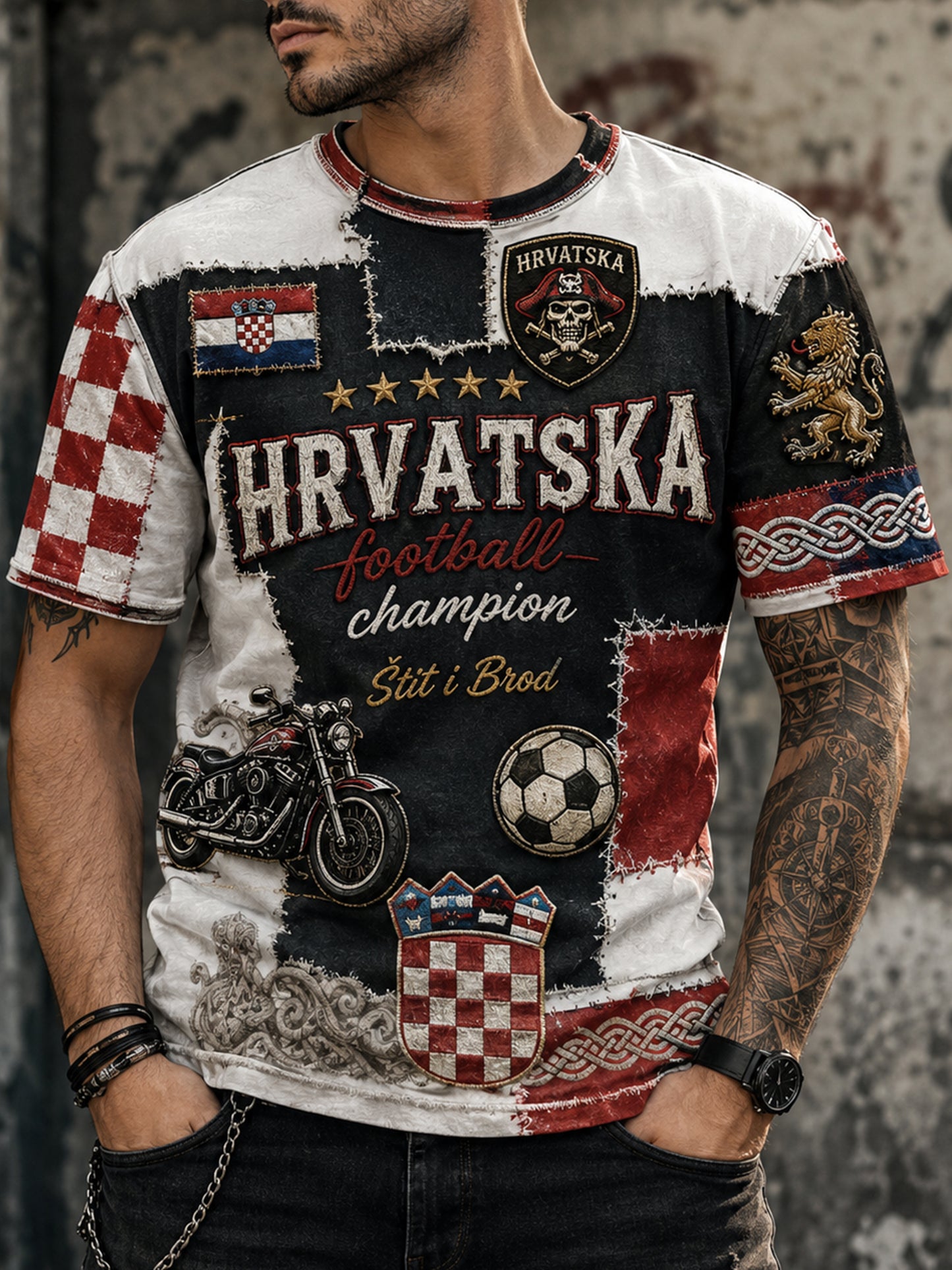 Herren-T-Shirt mit kroatisch-piratenhaftem Kunstdruck