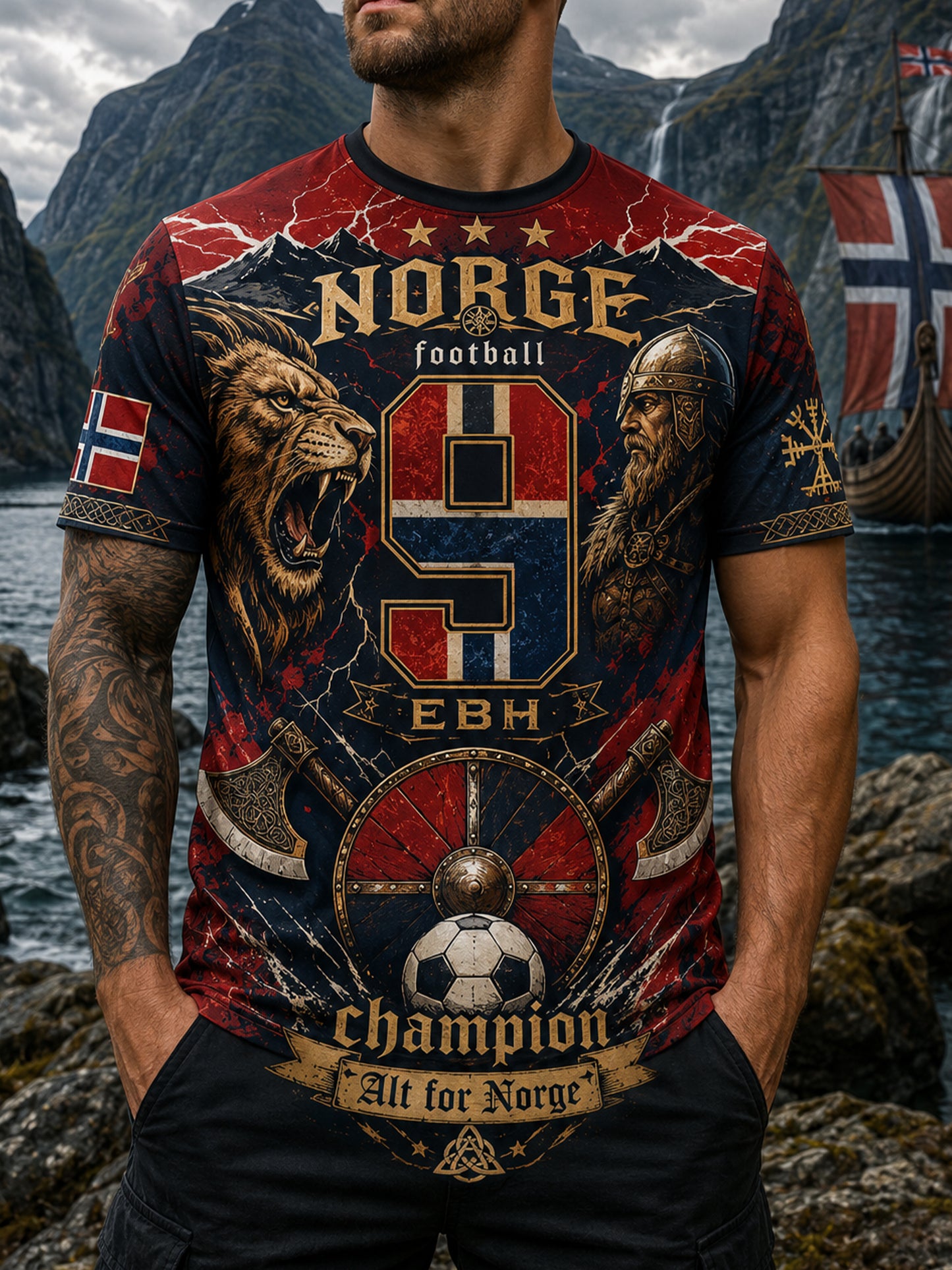 Herren-T-Shirt mit patriotischer Kultur kunst zum Thema Wikinger