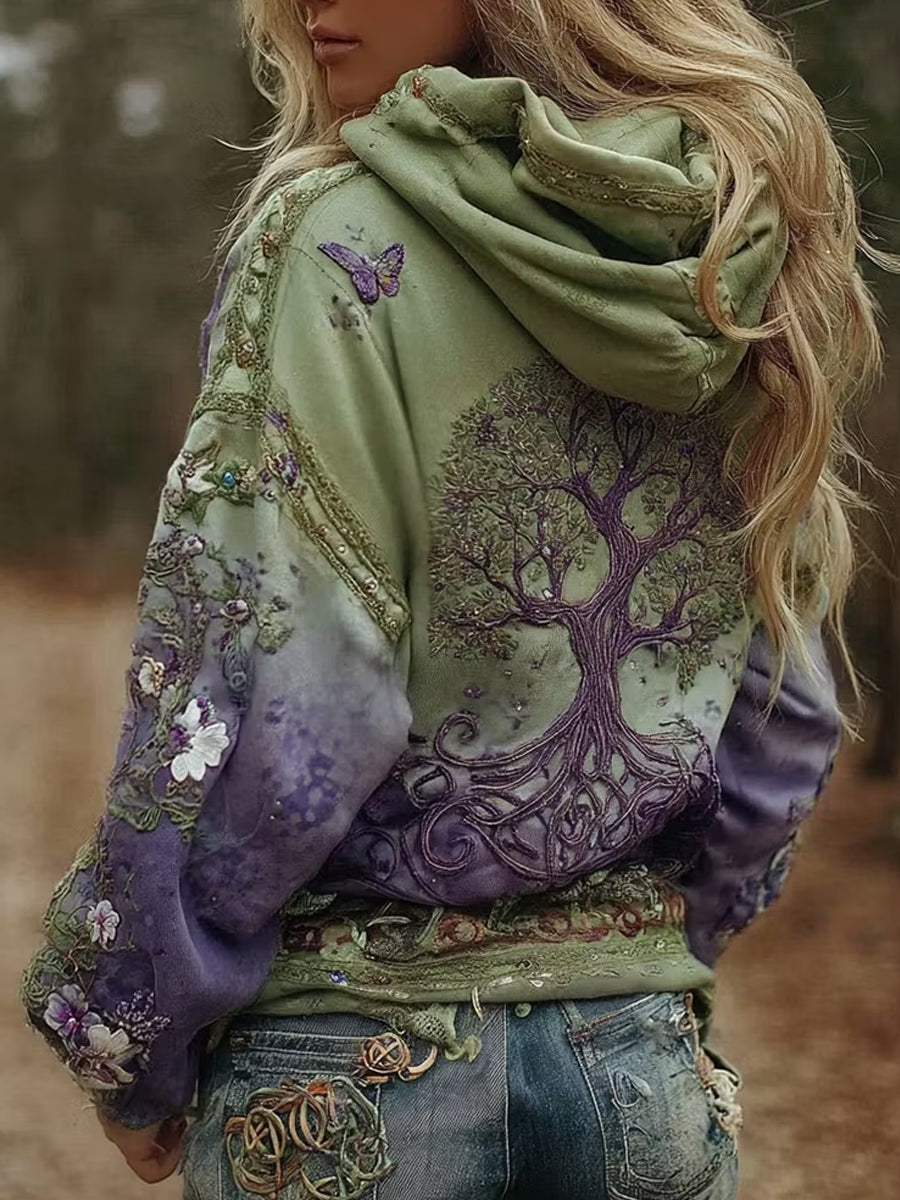 Retro-Viking-/Nordik-Stil-Kunstdruck-Lässige Kapuzenjacke