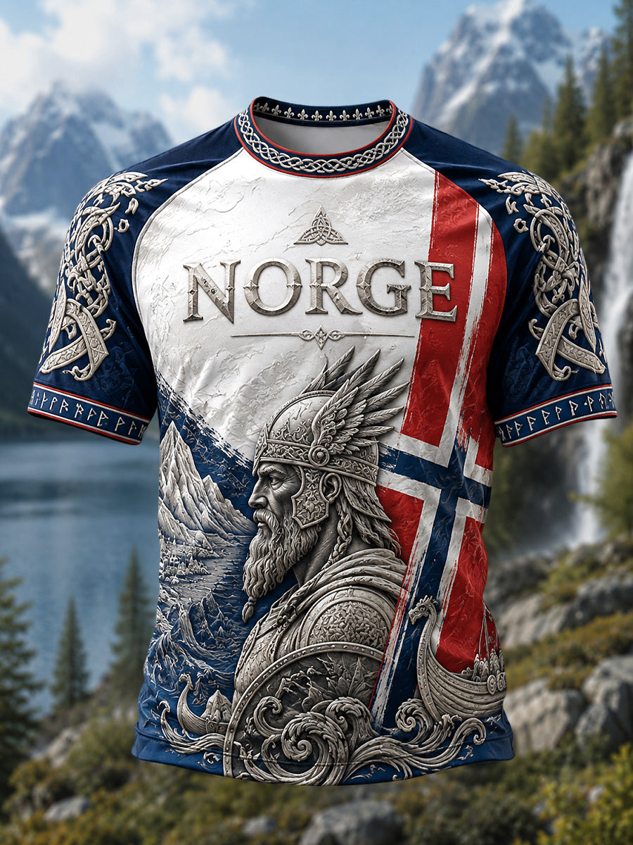Retro norwegischer Wikinger Krieger Patchwork klassisches T-Shirt